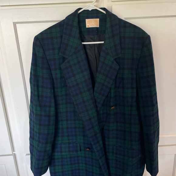 VTG Womens Pendleton Blackwatch Plaid Blazer Double Breasted SZ 16 Virgin Wool - Picture 1 of 6